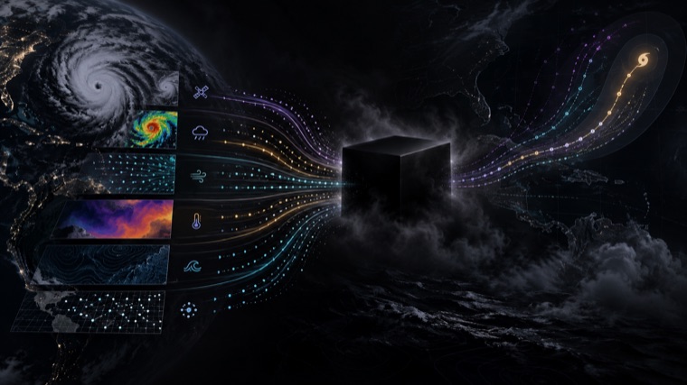 A black box ingesting environmental data and emitting a track forecast